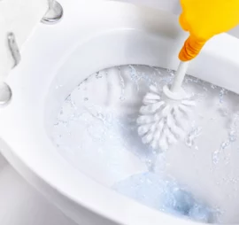 cleaning-toilet-bowl-with-toilet-brush-and-gloves